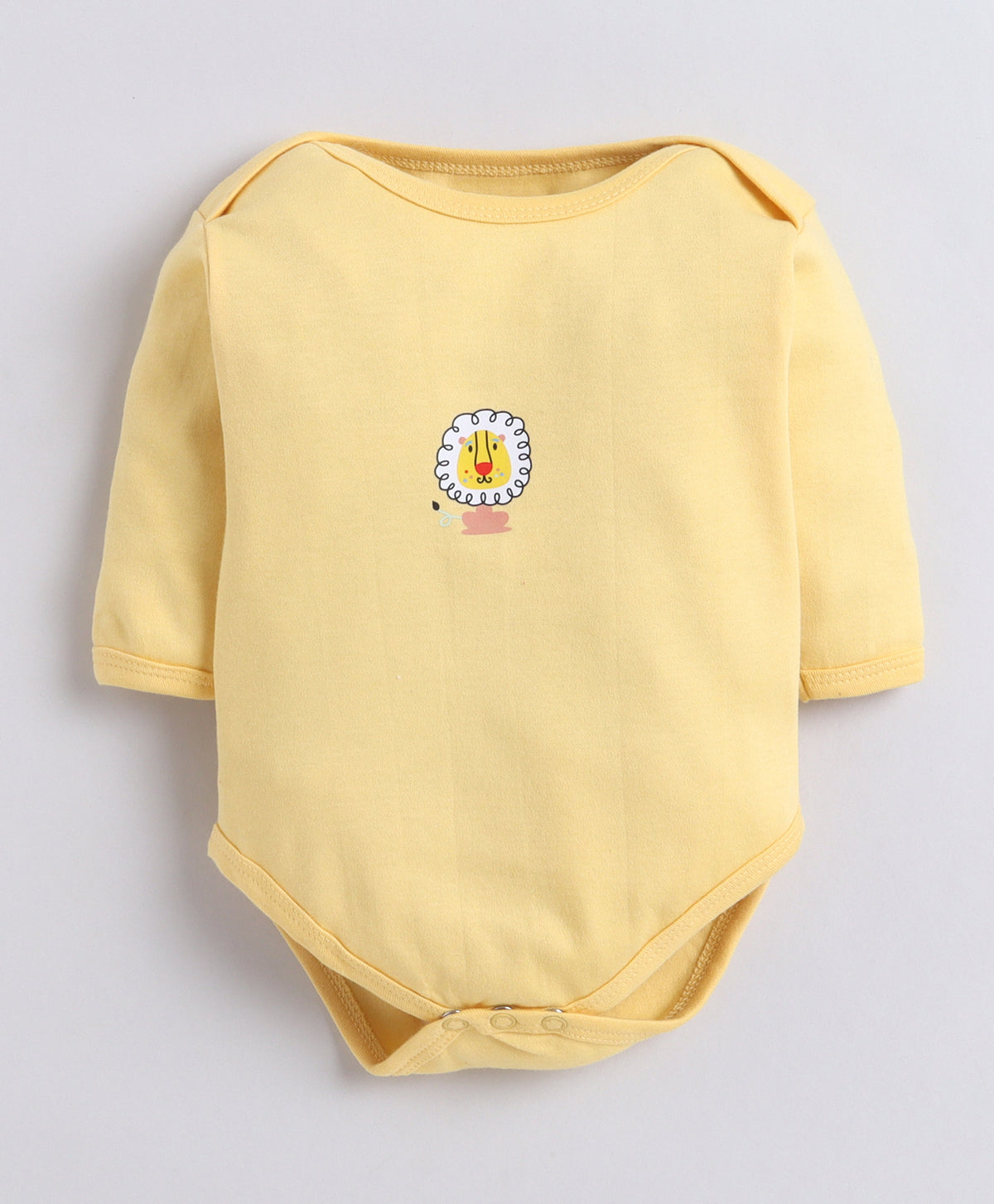 Bumzee Yellow & White Animal Print Bodysuit, Pack of 3, Full Sleeves, 100% Cotton (Style Peb11723)