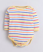 Bumzee Yellow & White Animal Print Bodysuit, Pack of 3, Full Sleeves, 100% Cotton (Style Peb11723)