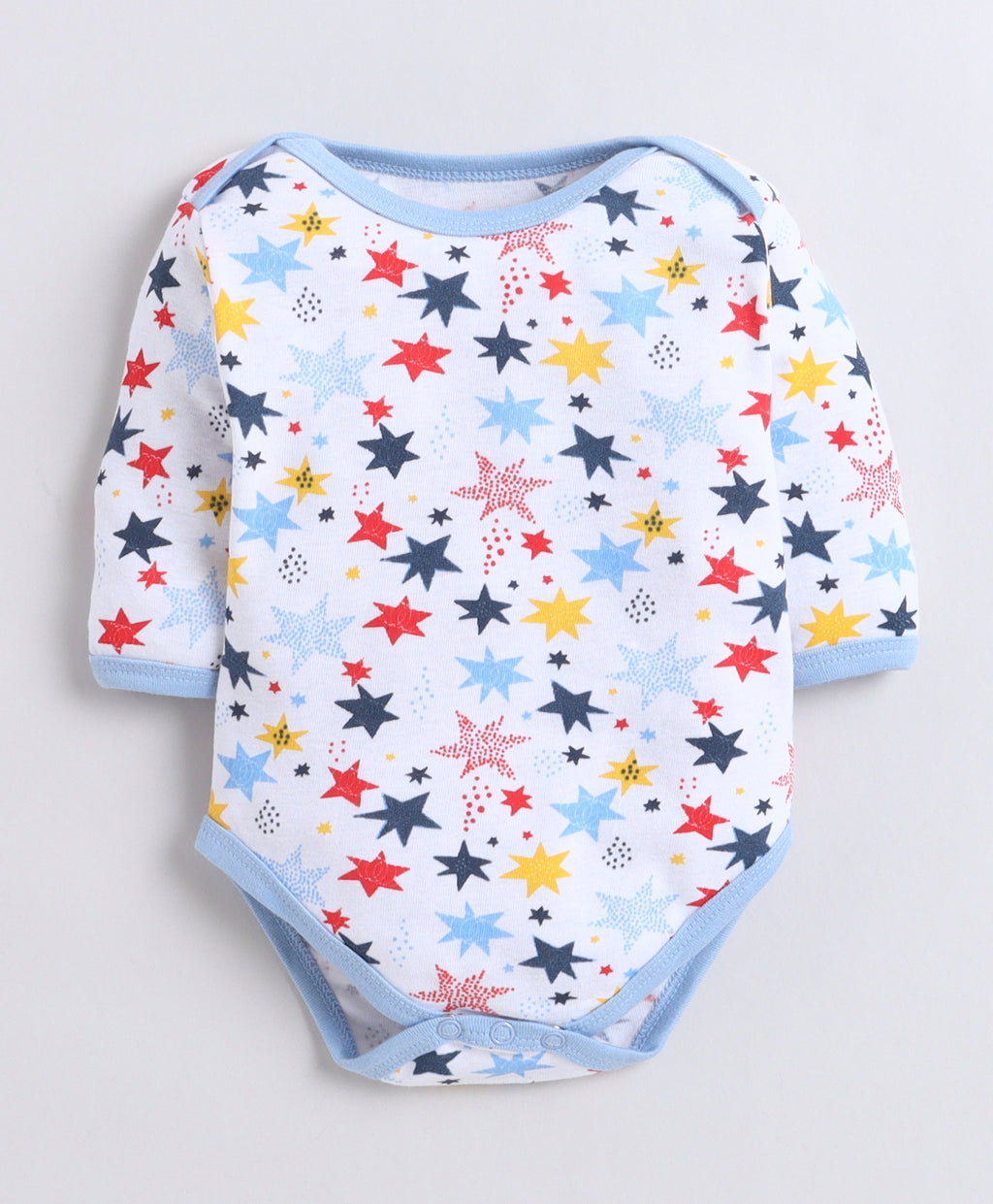 Bumzee Sky Blue & White Graphic Print Bodysuit, Pack of 3, Full Sleeves, Onesie (Style Peb11724)