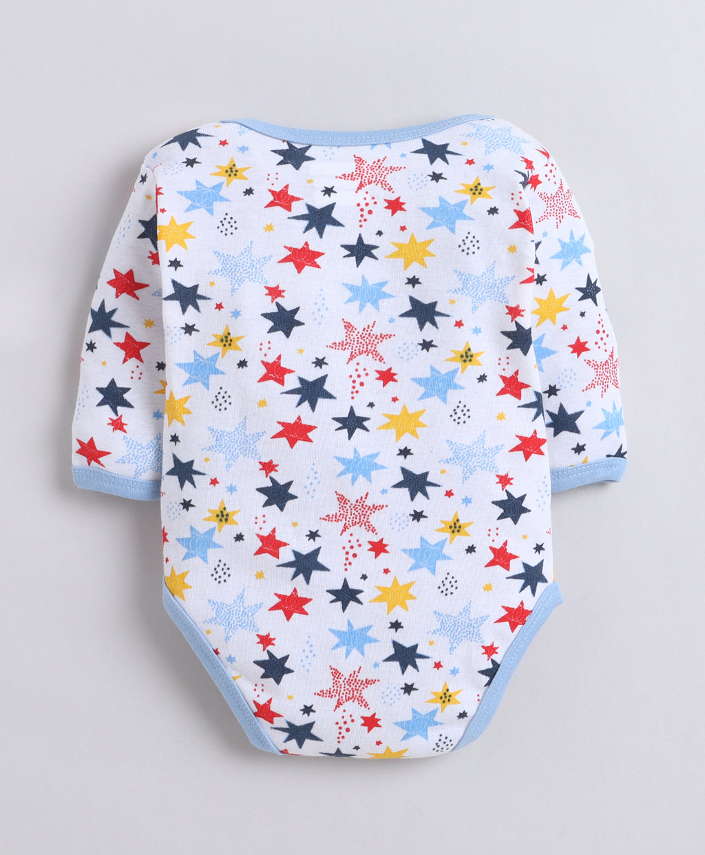 Bumzee Sky Blue & White Graphic Print Bodysuit, Pack of 3, Full Sleeves, Onesie (Style Peb11724)