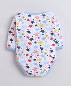 Bumzee Sky Blue & White Graphic Print Bodysuit, Pack of 3, Full Sleeves, Onesie (Style Peb11724)