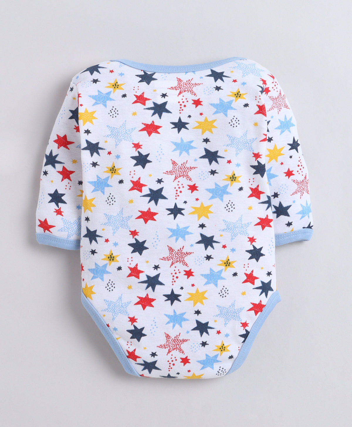 Bumzee Sky Blue & White Graphic Print Bodysuit, Pack of 3, Full Sleeves, Onesie (Style Peb11724)