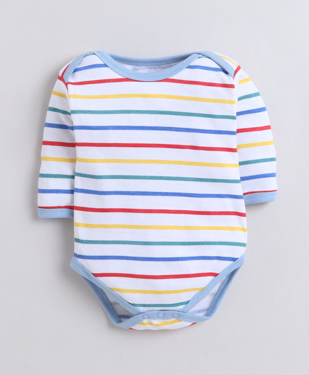 Bumzee Sky Blue & White Graphic Print Bodysuit, Pack of 3, Full Sleeves, Onesie (Style Peb11724)