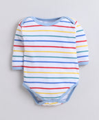 Bumzee Sky Blue & White Graphic Print Bodysuit, Pack of 3, Full Sleeves, Onesie (Style Peb11724)