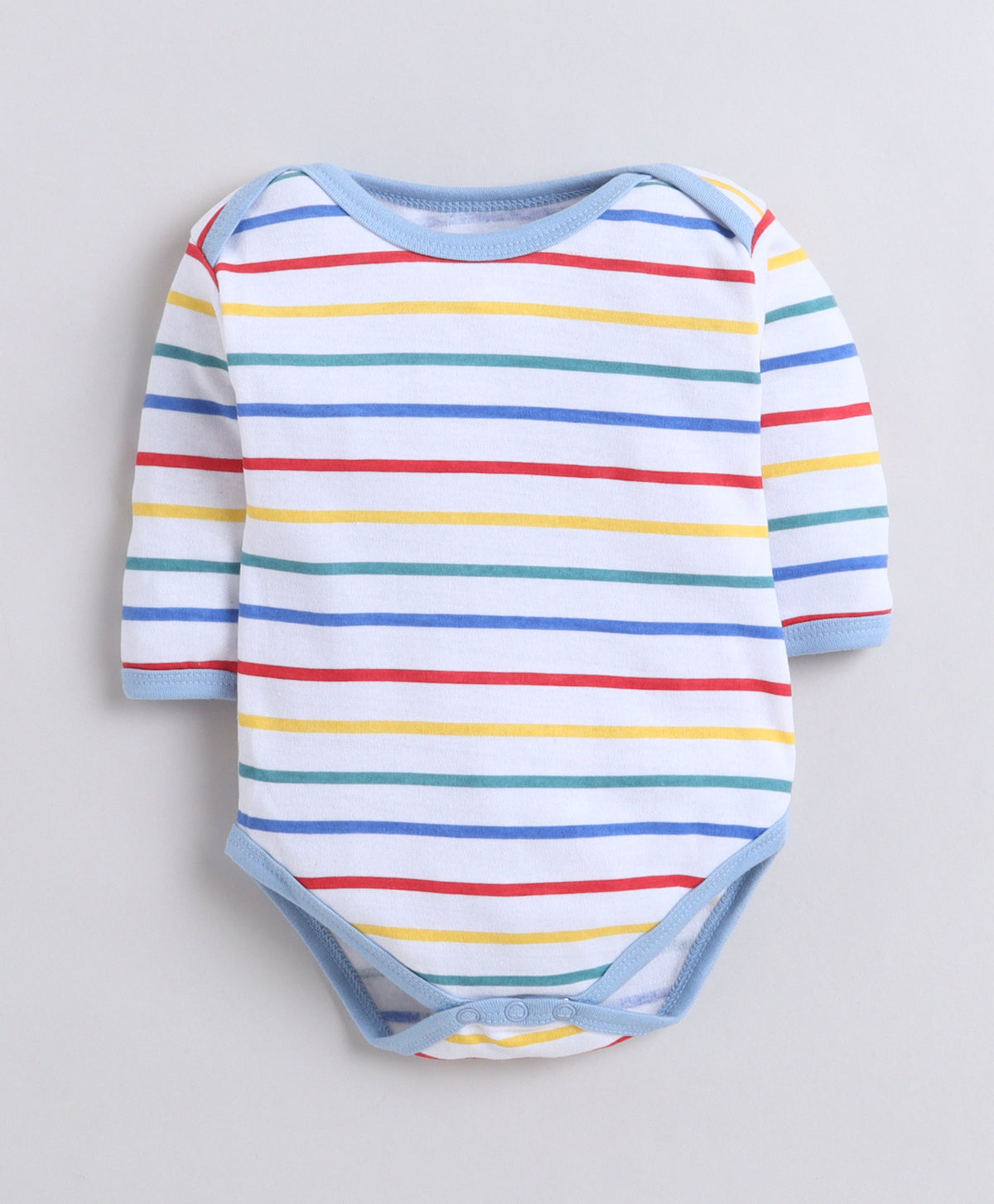 Bumzee Sky Blue & White Graphic Print Bodysuit, Pack of 3, Full Sleeves, Onesie (Style Peb11724)