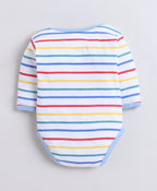 Bumzee Sky Blue & White Graphic Print Bodysuit, Pack of 3, Full Sleeves, Onesie (Style Peb11724)