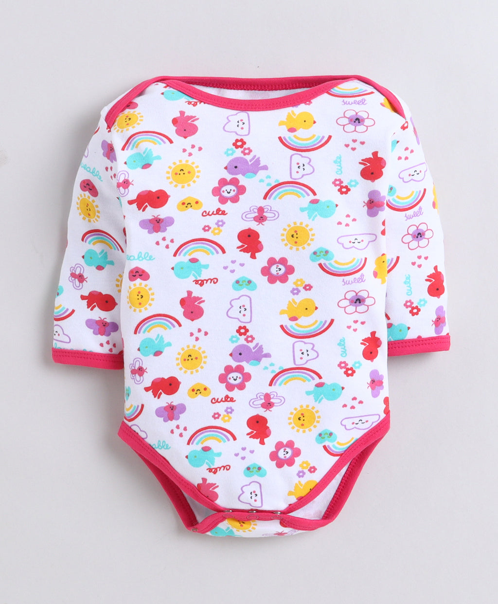 Bumzee Pink & White Graphic Print Bodysuit, Pack of 3, Full Sleeves, 100% Cotton, Onesie (Style Peb11725)