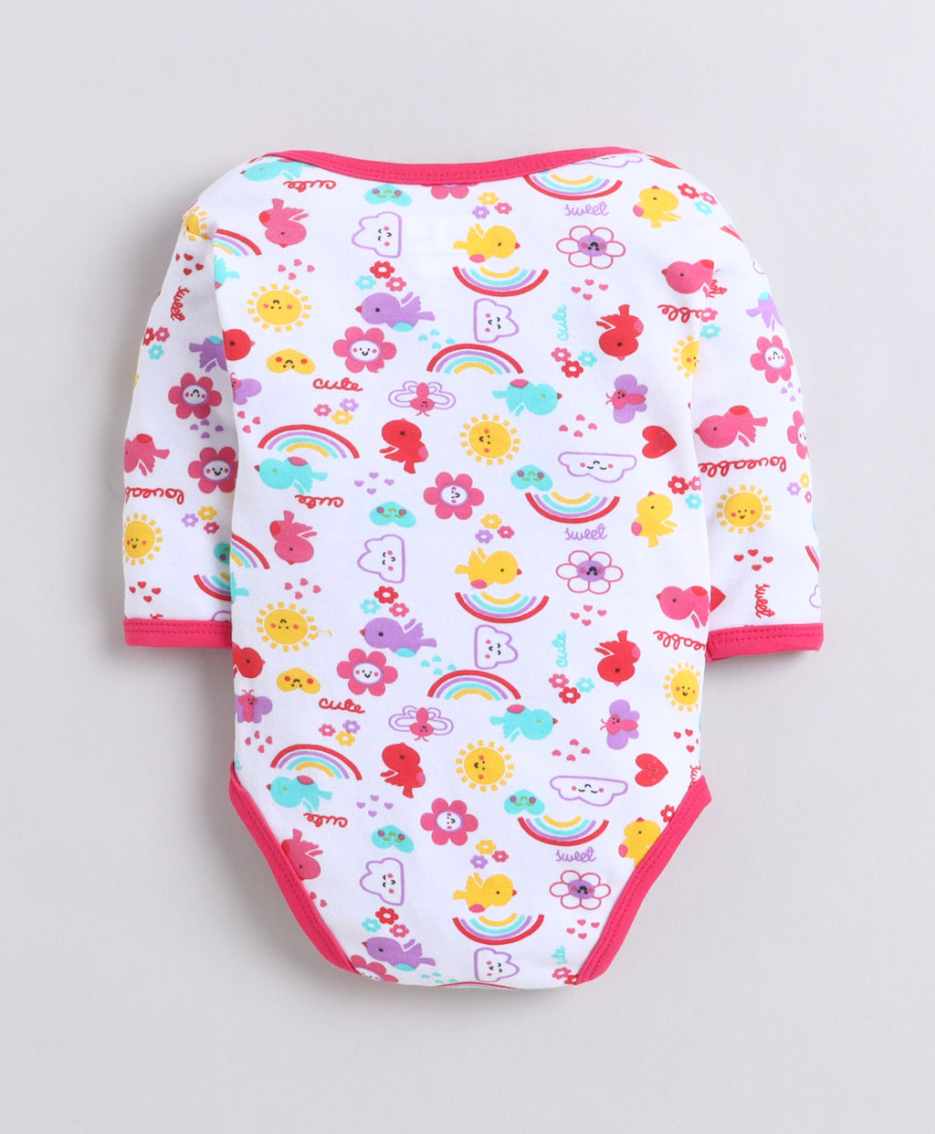 Bumzee Pink & White Graphic Print Bodysuit, Pack of 3, Full Sleeves, 100% Cotton, Onesie (Style Peb11725)