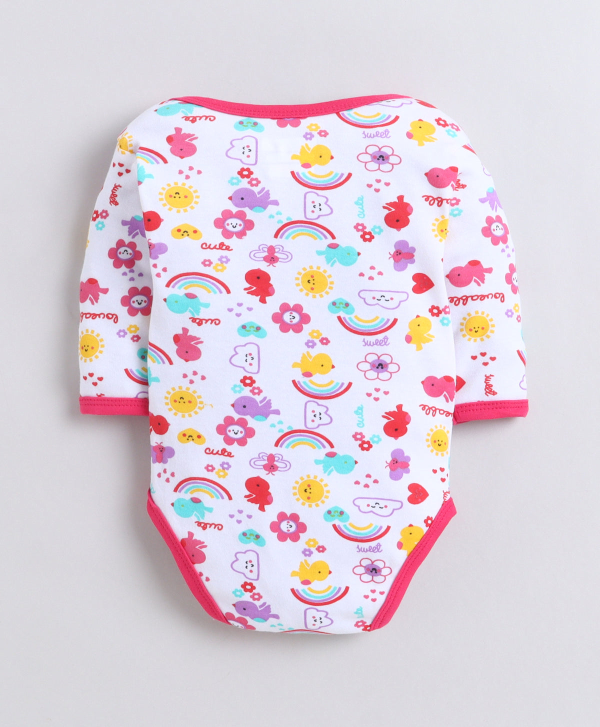 Bumzee Pink & White Graphic Print Bodysuit, Pack of 3, Full Sleeves, 100% Cotton, Onesie (Style Peb11725)