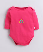 Bumzee Pink & White Graphic Print Bodysuit, Pack of 3, Full Sleeves, 100% Cotton, Onesie (Style Peb11725)