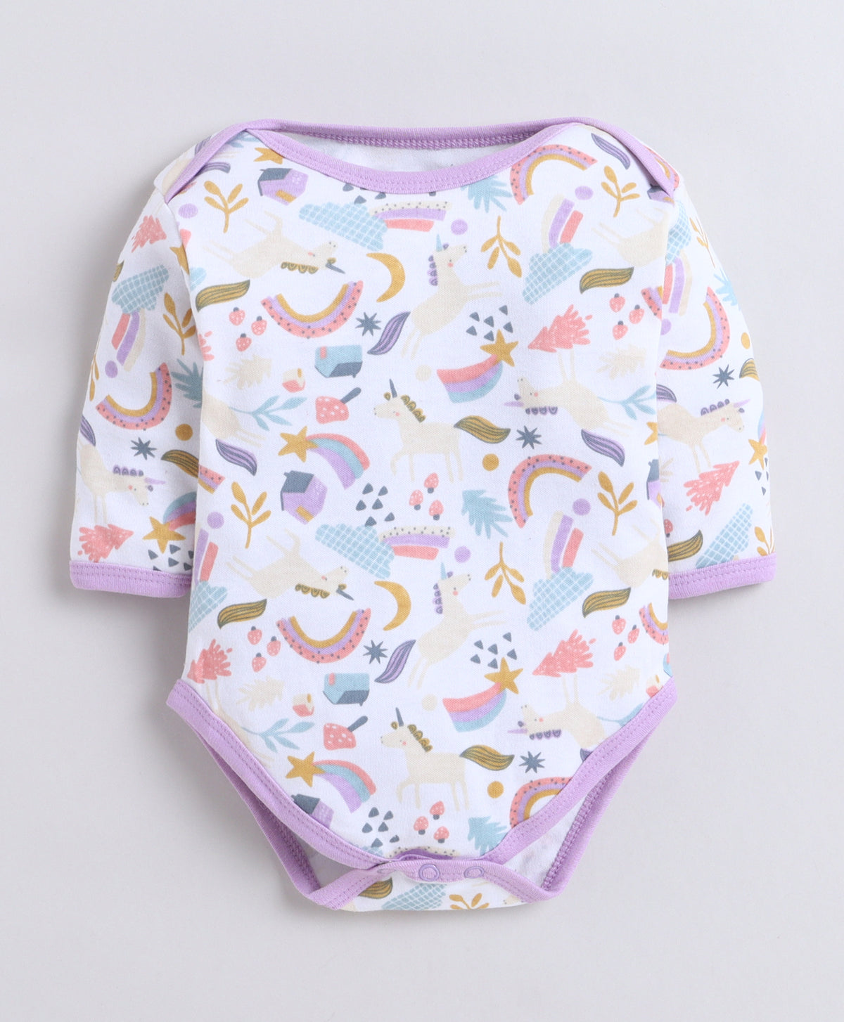 Bumzee Lavender & White Graphic Print Bodysuit, Pack of 3, Full Sleeves