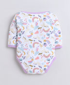 Bumzee Lavender & White Graphic Print Bodysuit, Pack of 3, Full Sleeves