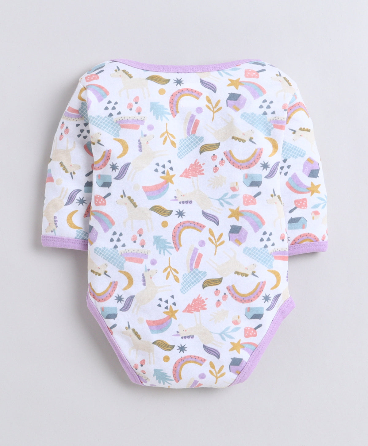 Bumzee Lavender & White Graphic Print Bodysuit, Pack of 3, Full Sleeves