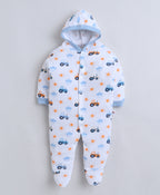 Bumzee Sky Blue & White Graphic Print Sleepsuit, Pack of 2, Full Sleeves
