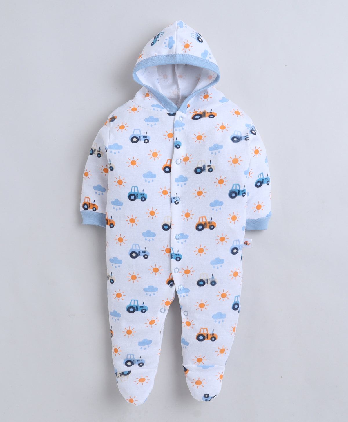 Bumzee Sky Blue & White Graphic Print Sleepsuit, Pack of 2, Full Sleeves