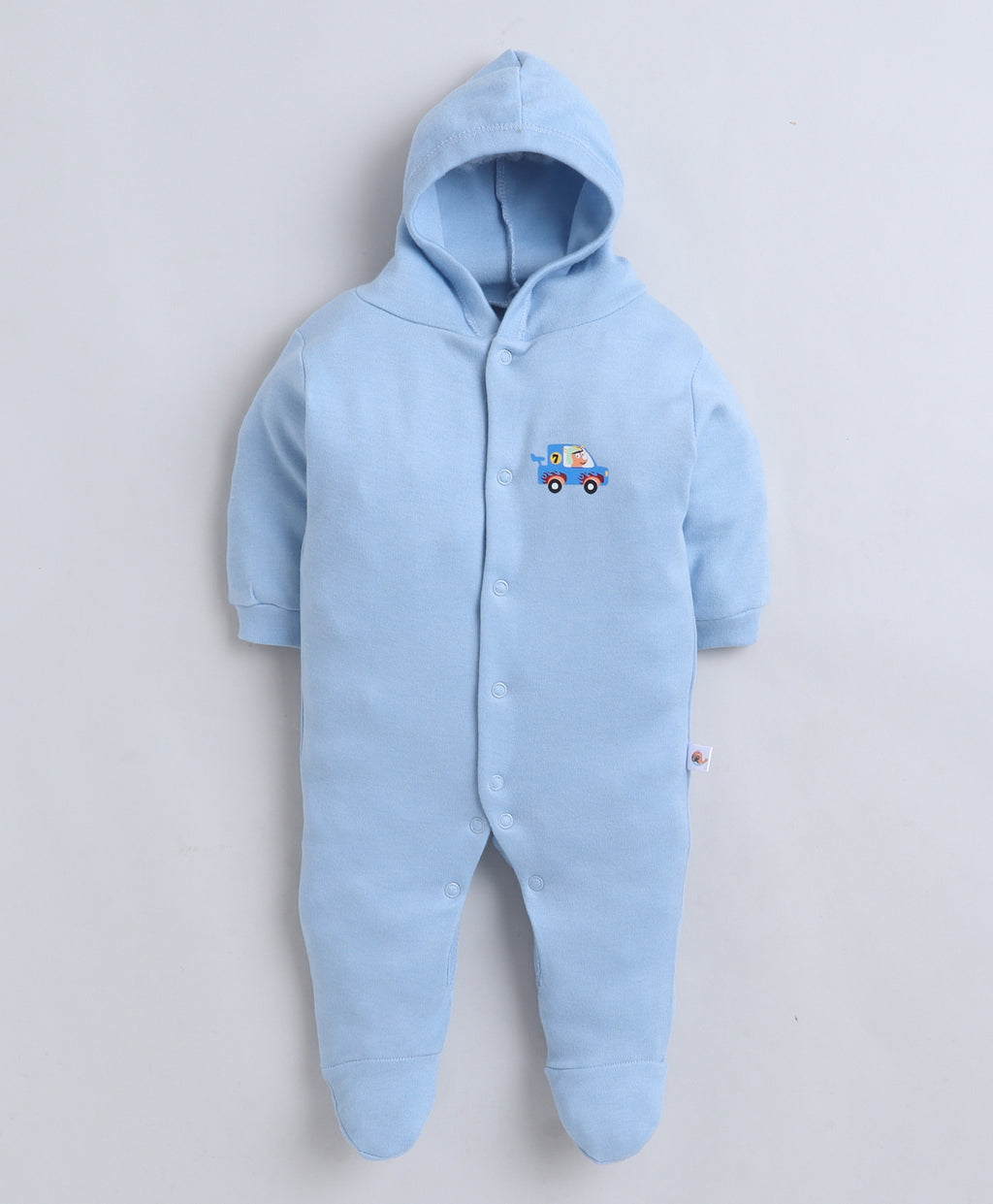 Bumzee Sky Blue & White Graphic Print Sleepsuit, Pack of 2, Full Sleeves