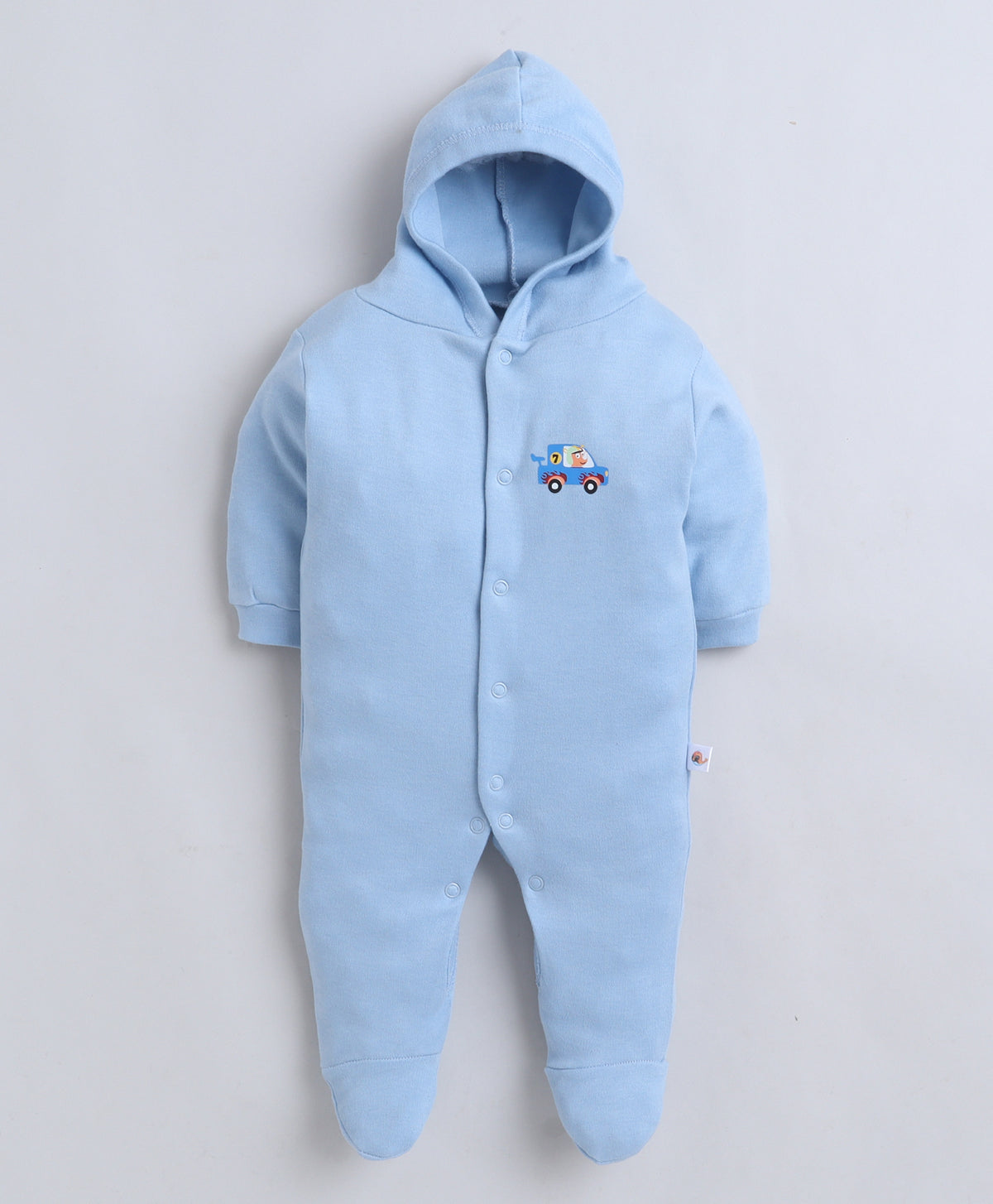 Bumzee Sky Blue & White Graphic Print Sleepsuit, Pack of 2, Full Sleeves