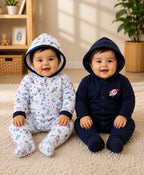 Bumzee Navy & White Graphic Print Sleepsuit, Pack of 2, Full Sleeves, 100% Cotton (Style Peb11728)