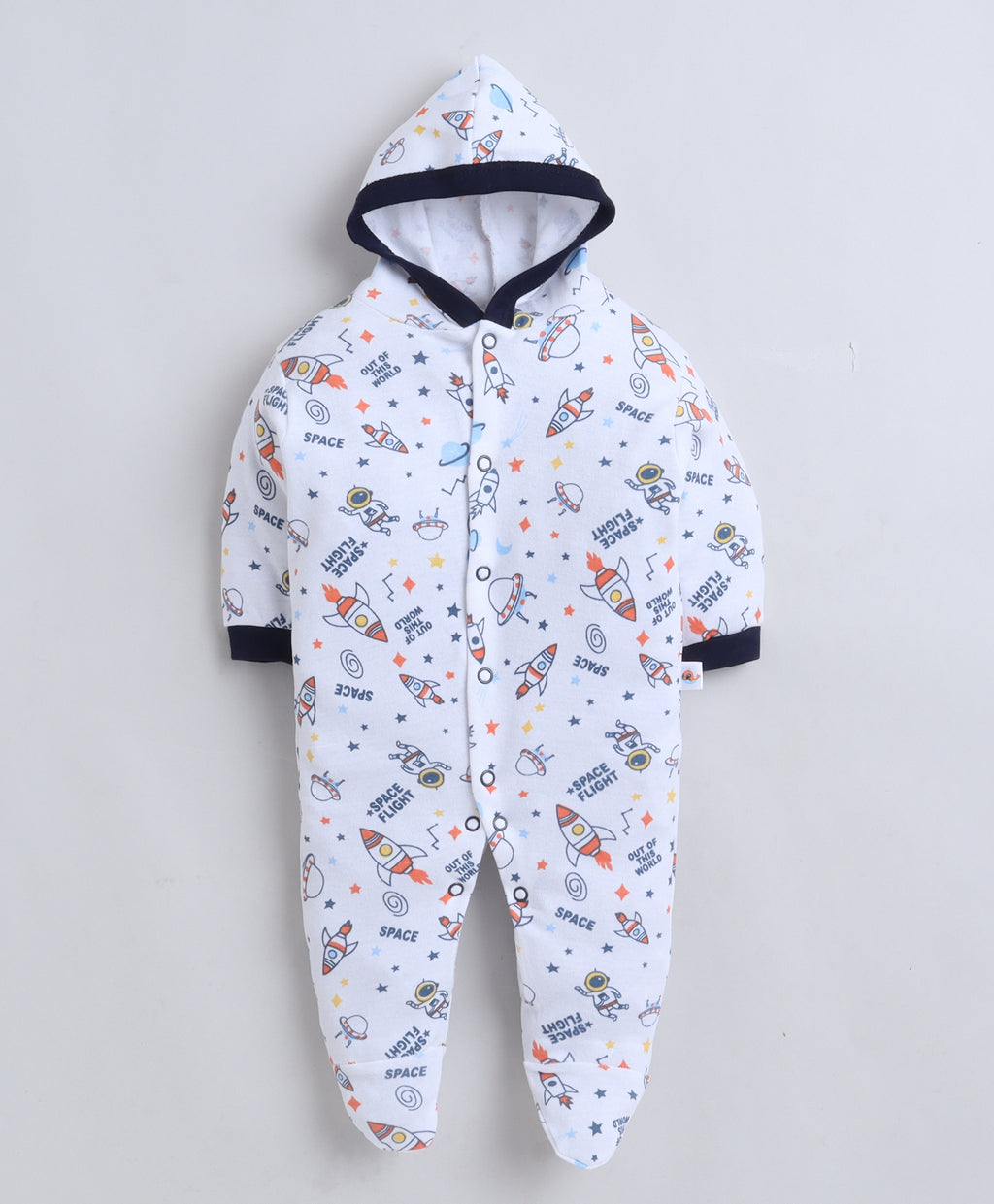 Bumzee Navy & White Graphic Print Sleepsuit, Pack of 2, Full Sleeves, 100% Cotton (Style Peb11728)