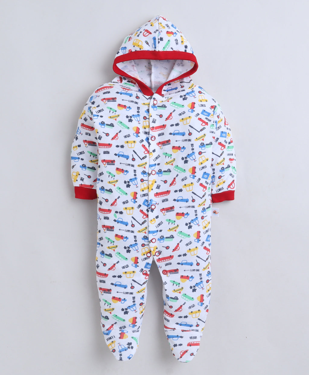 Bumzee Red & White Graphic Print Sleepsuit, Pack of 2, Full Sleeves, 100% Cotton
