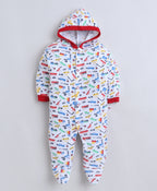 Bumzee Red & White Graphic Print Sleepsuit, Pack of 2, Full Sleeves, 100% Cotton