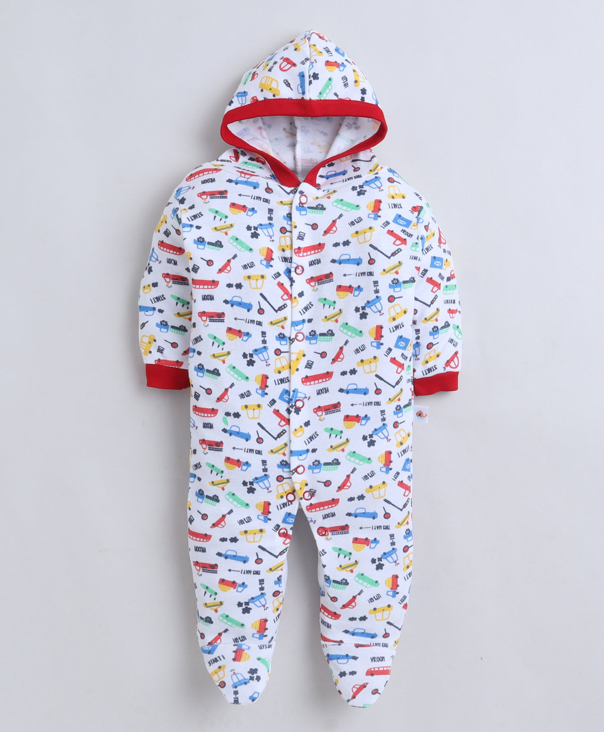 Bumzee Red & White Graphic Print Sleepsuit, Pack of 2, Full Sleeves, 100% Cotton