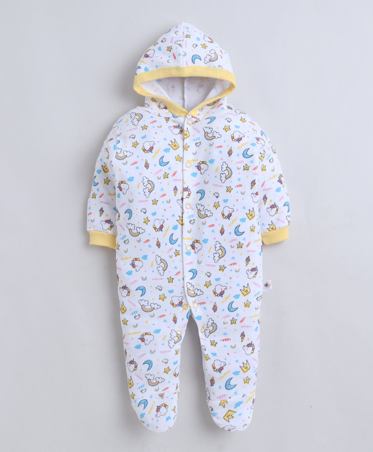 Bumzee Yellow & White Graphic Print Sleepsuit, Pack of 2, Full Sleeves