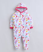 Bumzee Pink & White Graphic Print Sleepsuit, Pack of 2, Full Sleeves, 100% Cotton