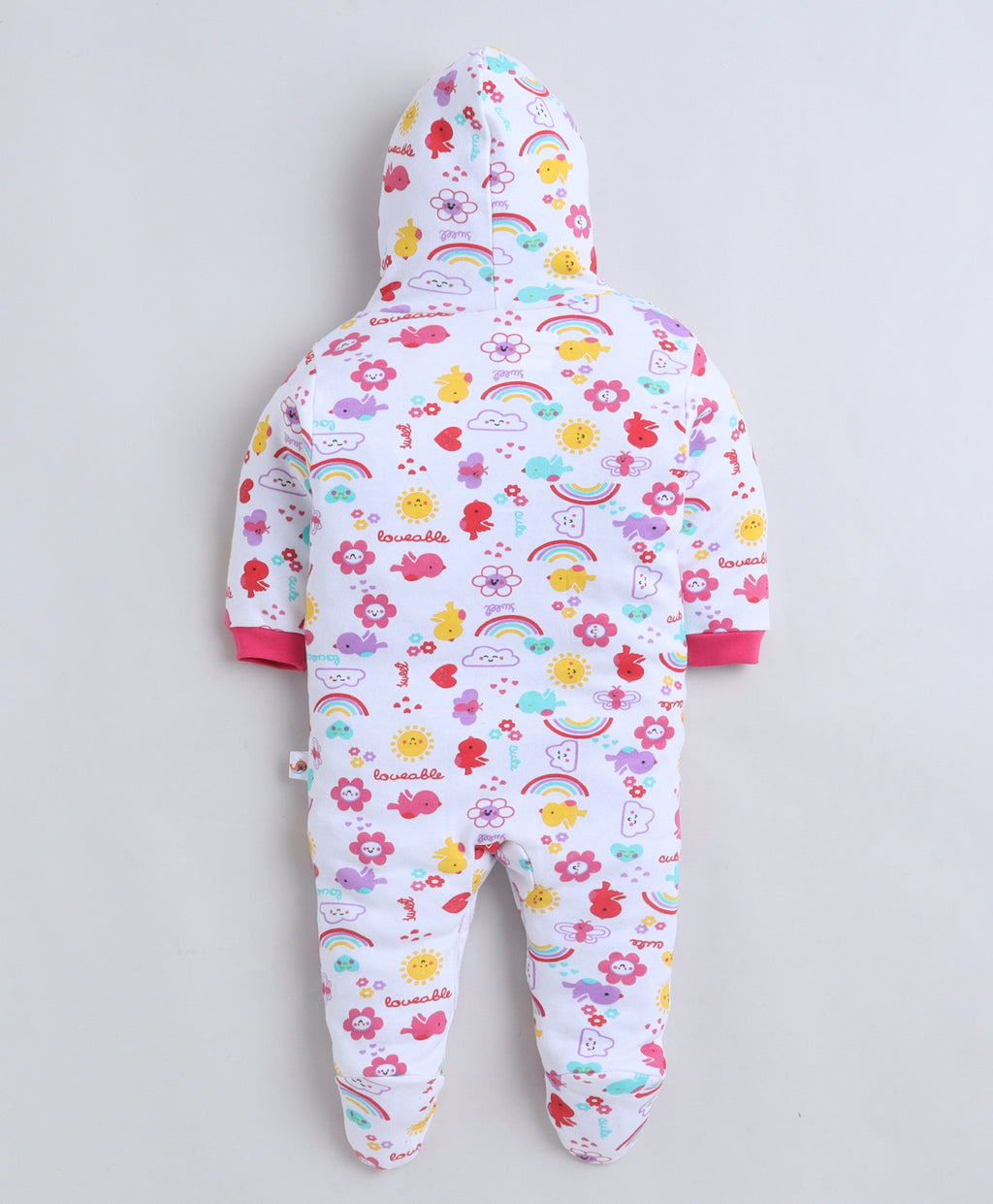 Bumzee Pink & White Graphic Print Sleepsuit, Pack of 2, Full Sleeves, 100% Cotton