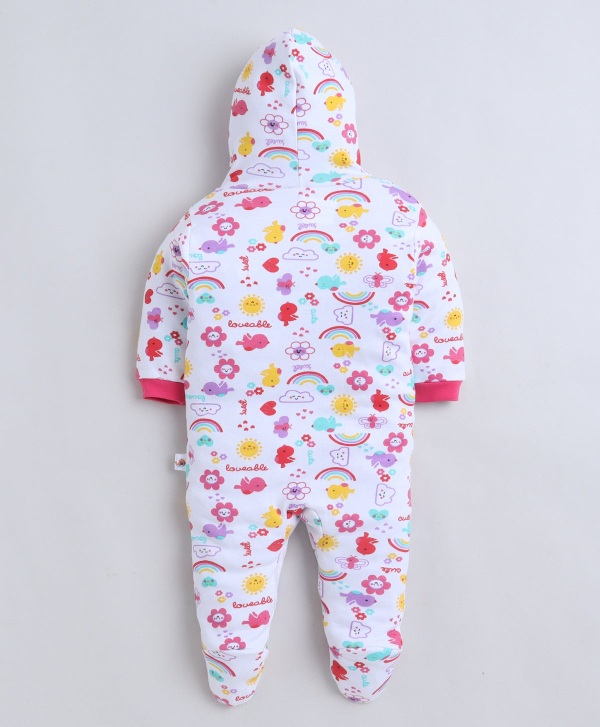 Bumzee Pink & White Graphic Print Sleepsuit, Pack of 2, Full Sleeves, 100% Cotton
