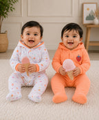 Bumzee Orange & White Graphic Print Sleepsuit, Pack of 2, Full Sleeves