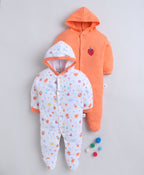 Bumzee Orange & White Graphic Print Sleepsuit, Pack of 2, Full Sleeves
