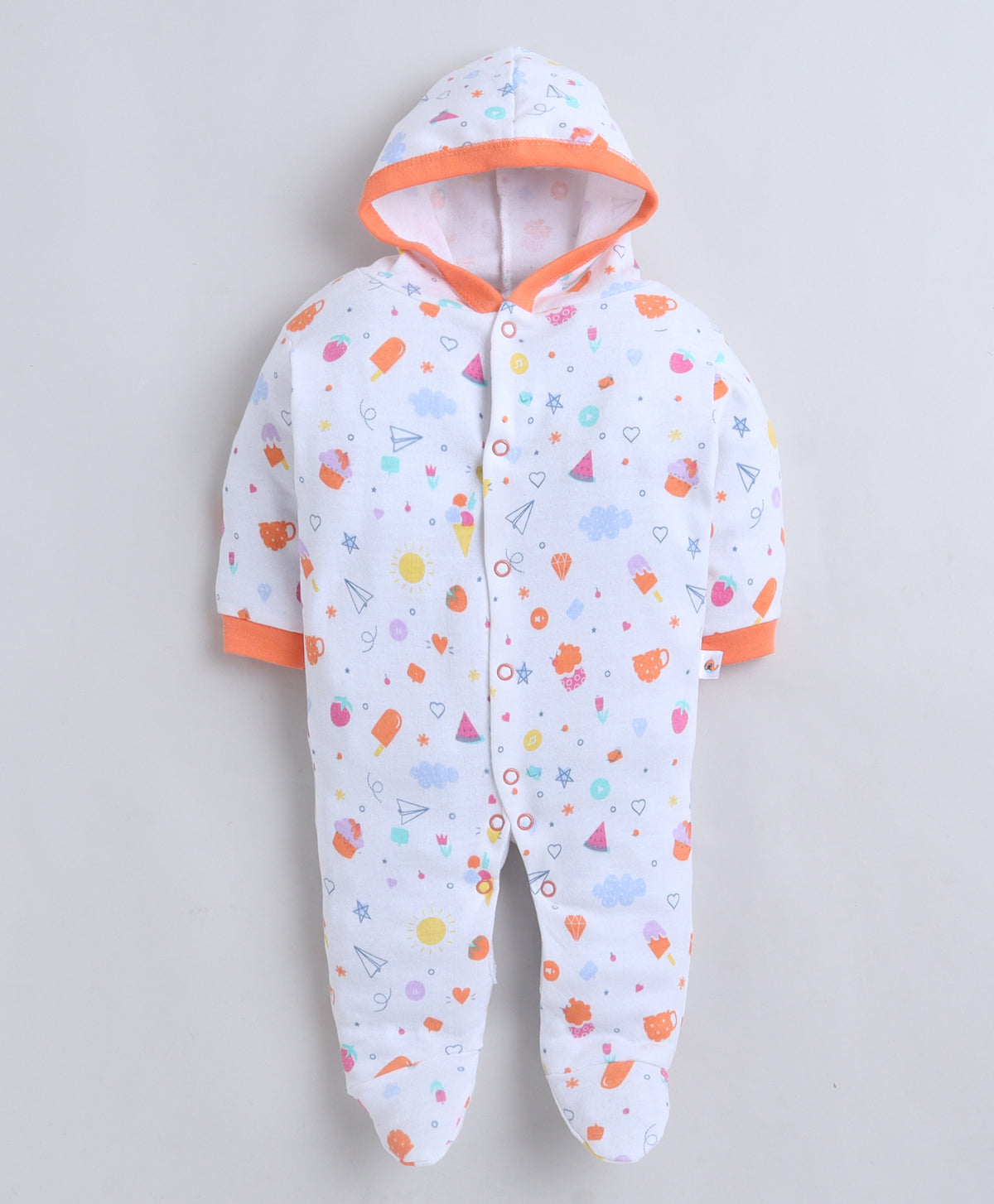 Bumzee Orange & White Graphic Print Sleepsuit, Pack of 2, Full Sleeves