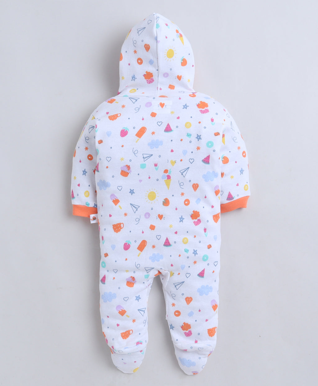 Bumzee Orange & White Graphic Print Sleepsuit, Pack of 2, Full Sleeves