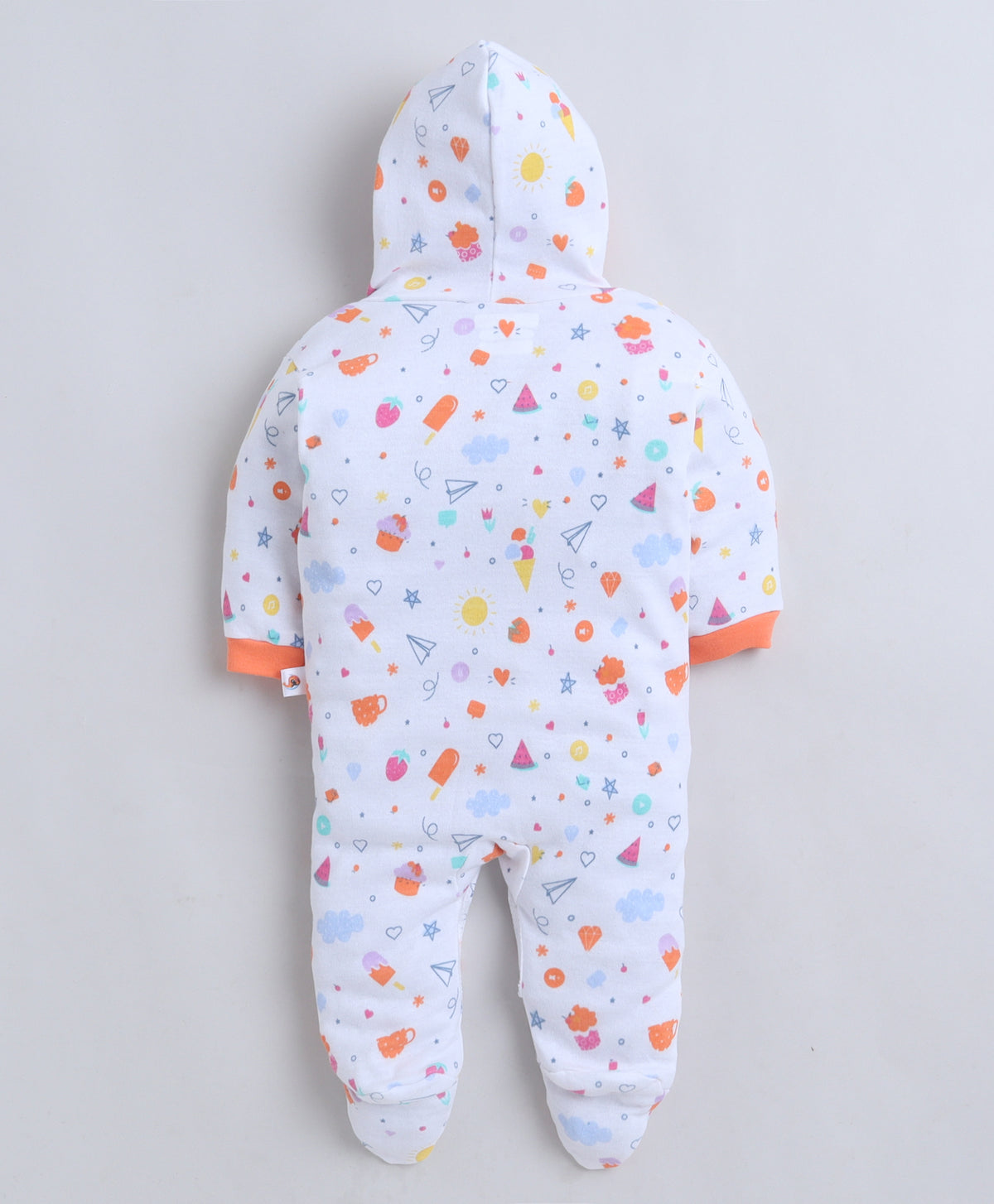 Bumzee Orange & White Graphic Print Sleepsuit, Pack of 2, Full Sleeves