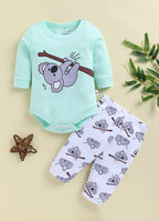 Bumzee Mint & White Animal Print Bodysuit & Jogger Set, Full Sleeves, 100% Cotton