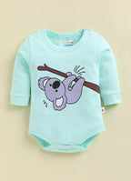 Bumzee Mint & White Animal Print Bodysuit & Jogger Set, Full Sleeves, 100% Cotton