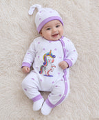 Bumzee White Animal Print Sleepsuit, Full Sleeves, 100% Cotton