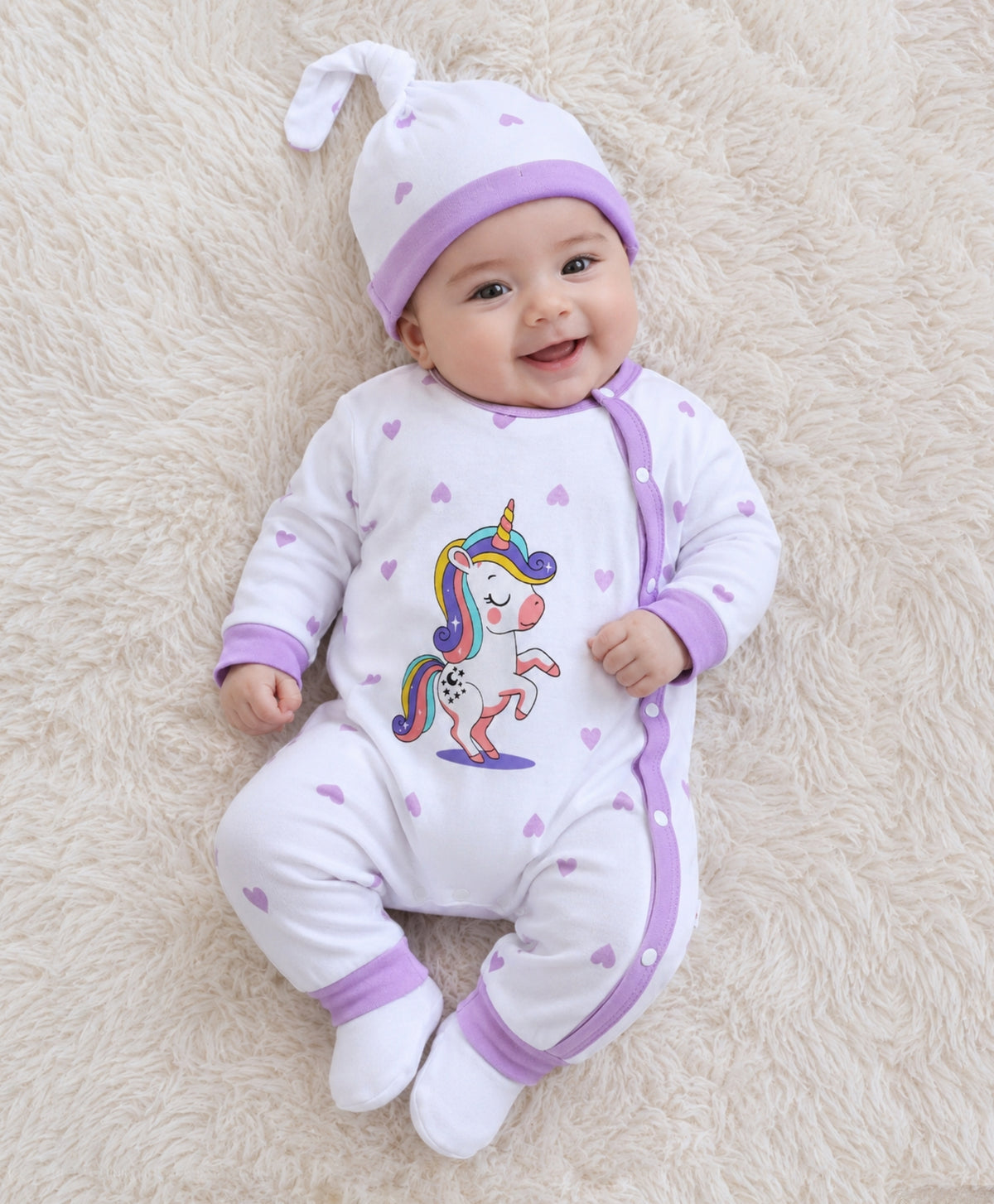 Bumzee White Animal Print Sleepsuit, Full Sleeves, 100% Cotton