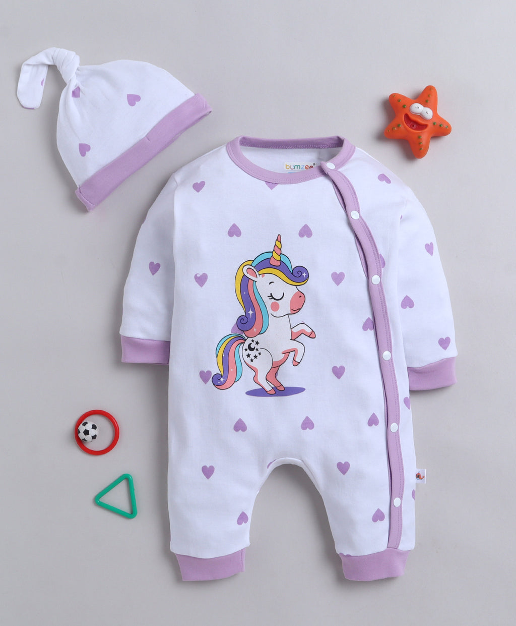 Bumzee White Animal Print Sleepsuit, Full Sleeves, 100% Cotton