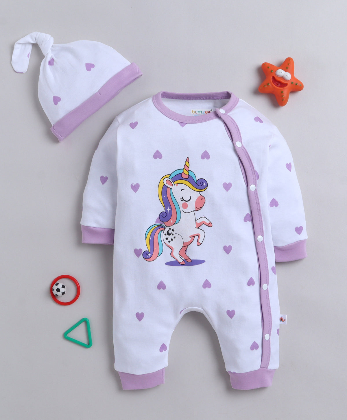 Bumzee White Animal Print Sleepsuit, Full Sleeves, 100% Cotton