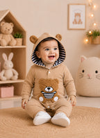 Bumzee Brown Embroidered Sleepsuit, Full Sleeves, 100% Cotton