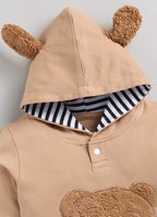 Bumzee Brown Embroidered Sleepsuit, Full Sleeves, 100% Cotton