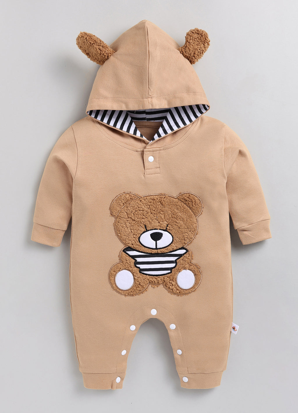 Bumzee Brown Embroidered Sleepsuit, Full Sleeves, 100% Cotton