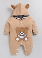 Bumzee Brown Embroidered Sleepsuit, Full Sleeves, 100% Cotton