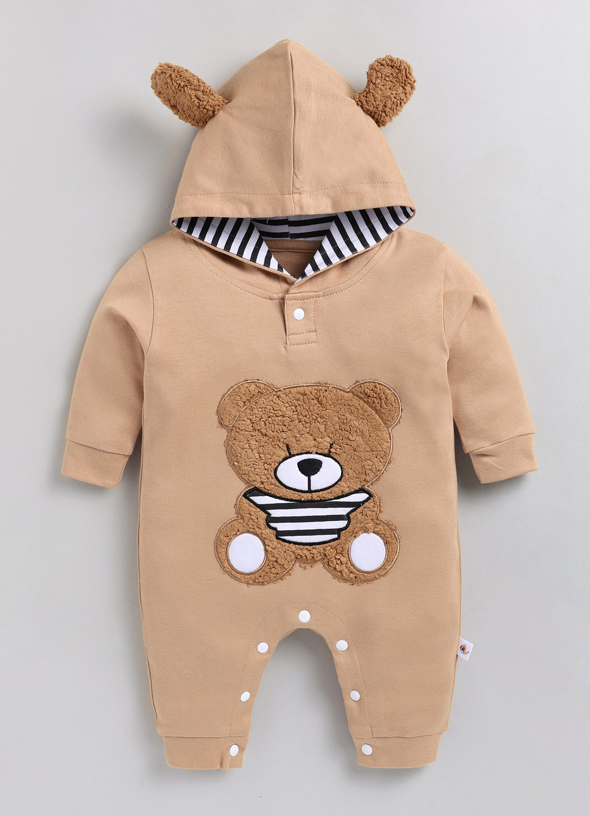 Bumzee Brown Embroidered Sleepsuit, Full Sleeves, 100% Cotton