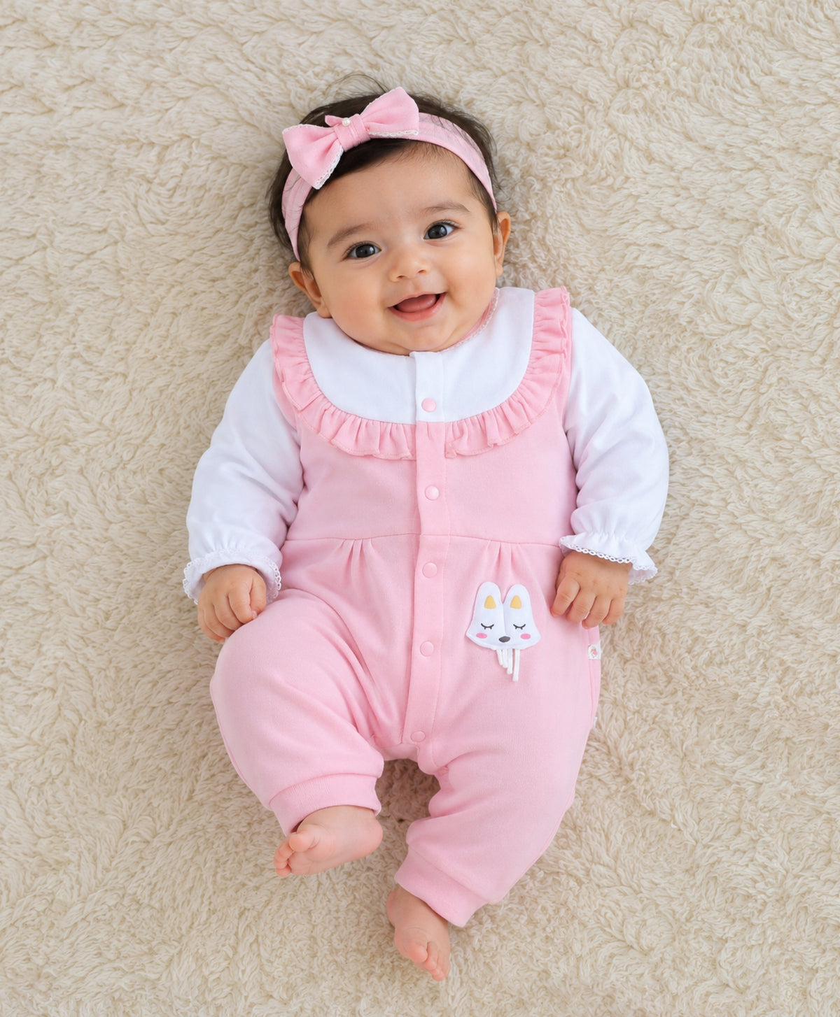 Bumzee Pink Sleepsuit, Full Sleeves, 100% Cotton