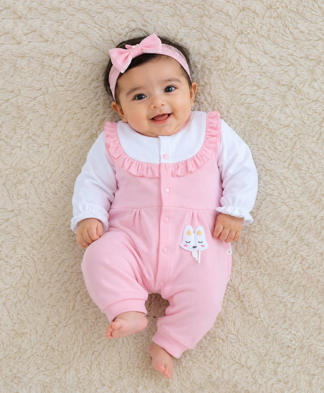 Bumzee Pink Sleepsuit, Full Sleeves, 100% Cotton