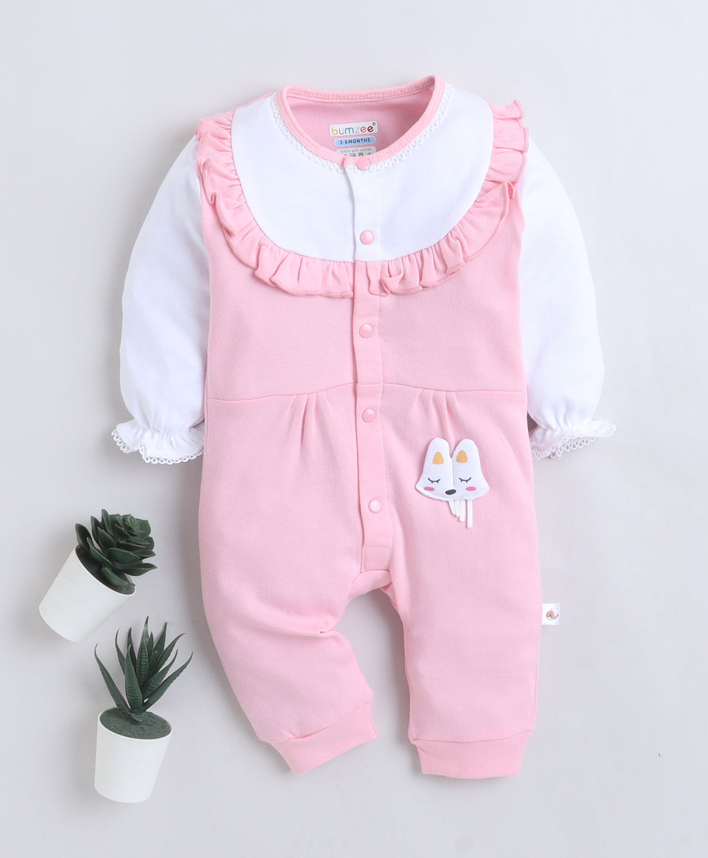 Bumzee Pink Sleepsuit, Full Sleeves, 100% Cotton