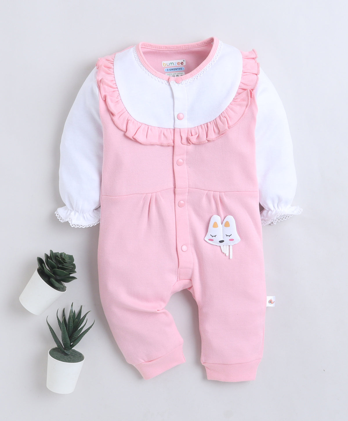 Bumzee Pink Sleepsuit, Full Sleeves, 100% Cotton